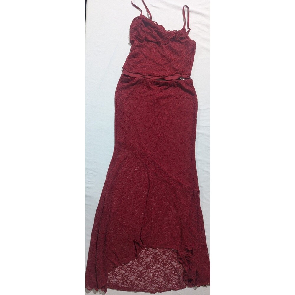 SHEIN Burgundy Lace Two-Piece Set Sz S Cami Top & Maxi Skirt